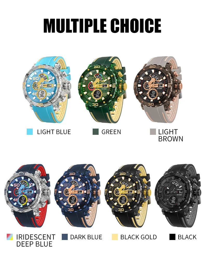 Montre homme militaire SMAEL — Numérique, étanche 50 m, chrono & anti-choc