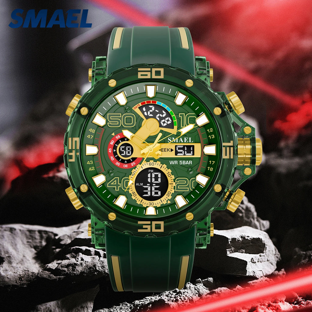Montre homme militaire SMAEL — Numérique, étanche 50 m, chrono & anti-choc