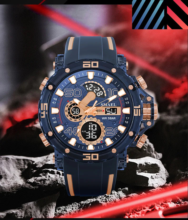 Montre homme militaire SMAEL — Numérique, étanche 50 m, chrono & anti-choc