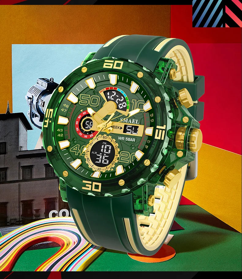Montre homme militaire SMAEL — Numérique, étanche 50 m, chrono & anti-choc
