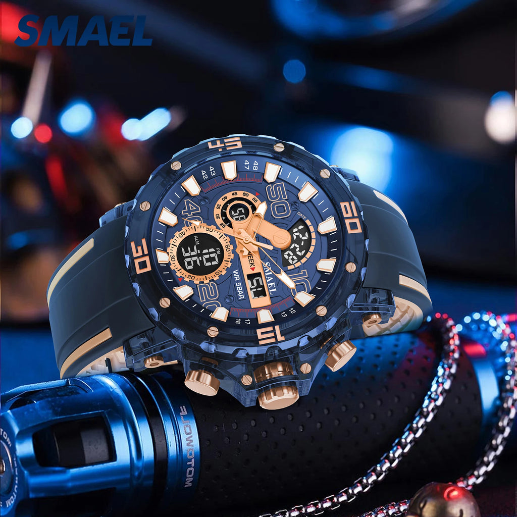 Montre homme militaire SMAEL — Numérique, étanche 50 m, chrono & anti-choc