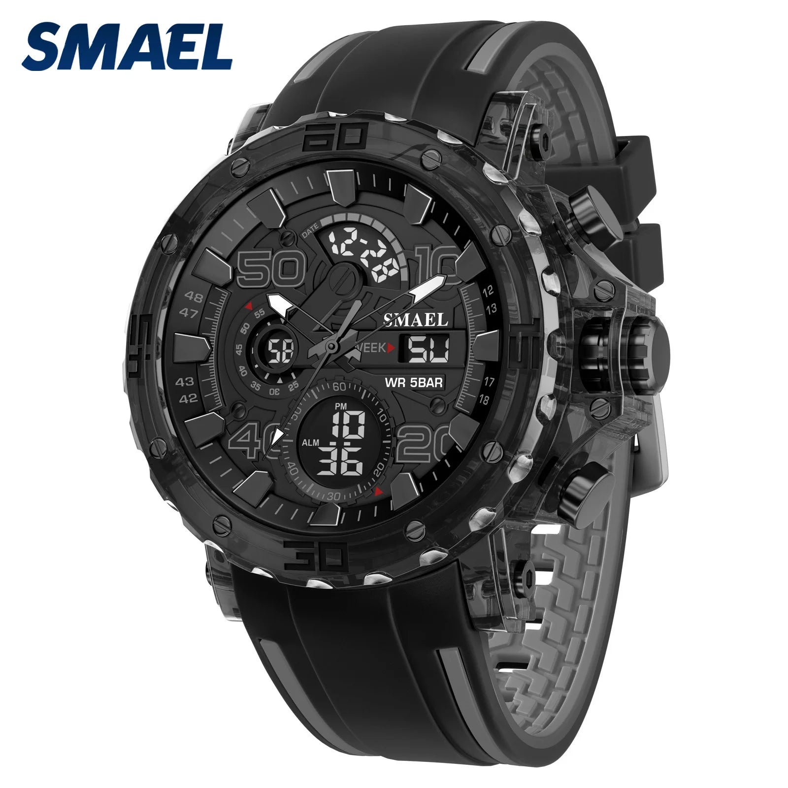 Montre homme militaire SMAEL — Numérique, étanche 50 m, chrono & anti-choc