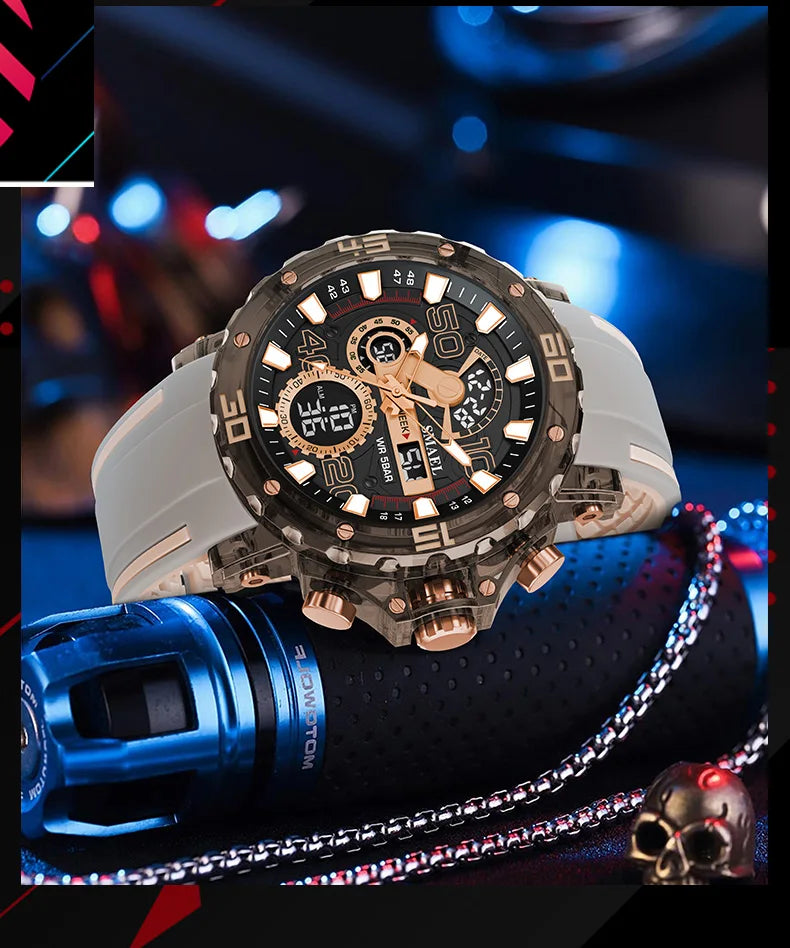 Montre homme militaire SMAEL — Numérique, étanche 50 m, chrono & anti-choc