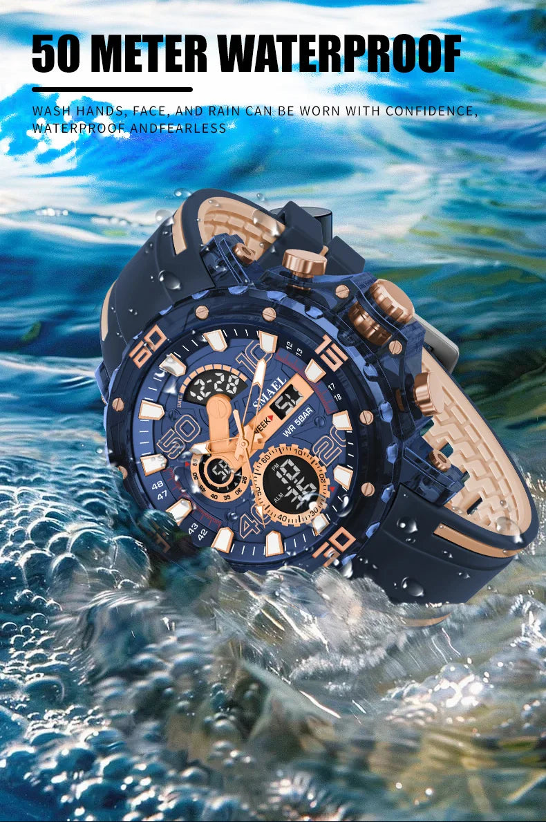 Montre homme militaire SMAEL — Numérique, étanche 50 m, chrono & anti-choc