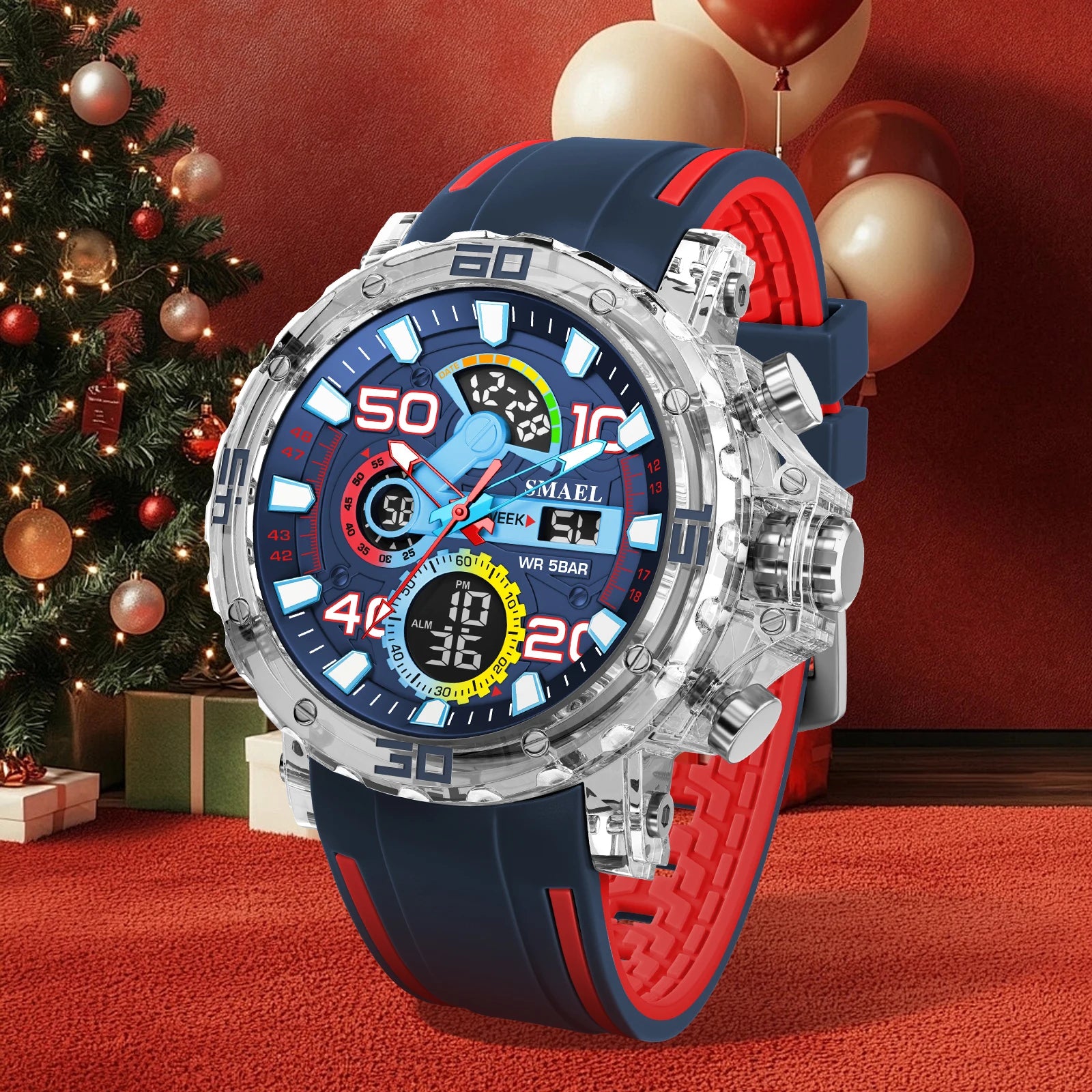 Montre homme militaire SMAEL — Numérique, étanche 50 m, chrono & anti-choc