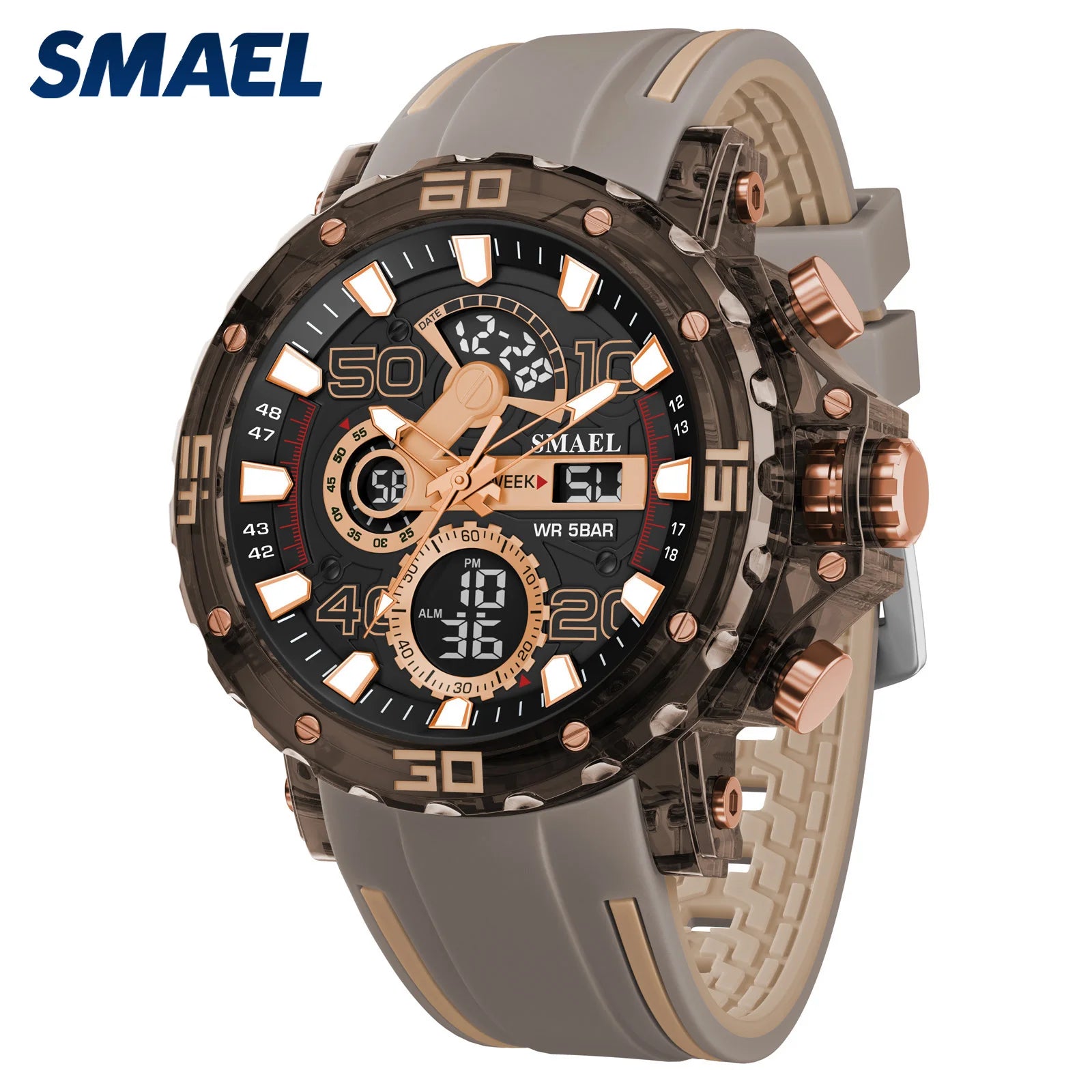 Montre homme militaire SMAEL — Numérique, étanche 50 m, chrono & anti-choc