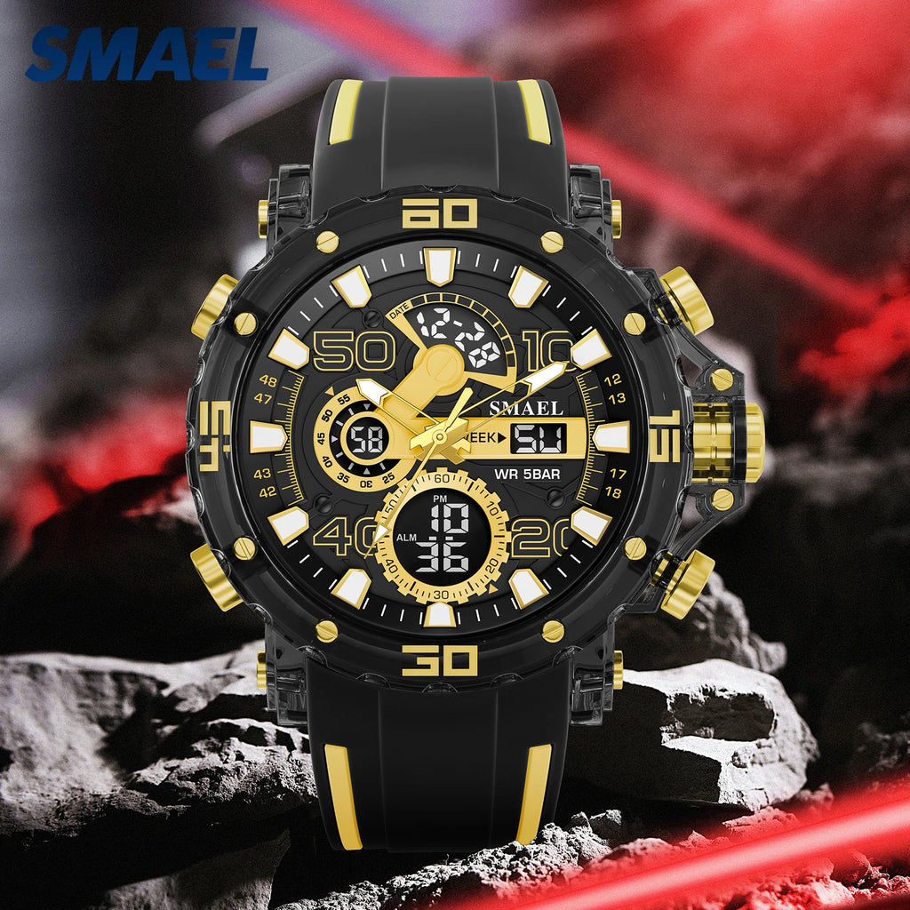 Montre homme militaire SMAEL — Numérique, étanche 50 m, chrono & anti-choc