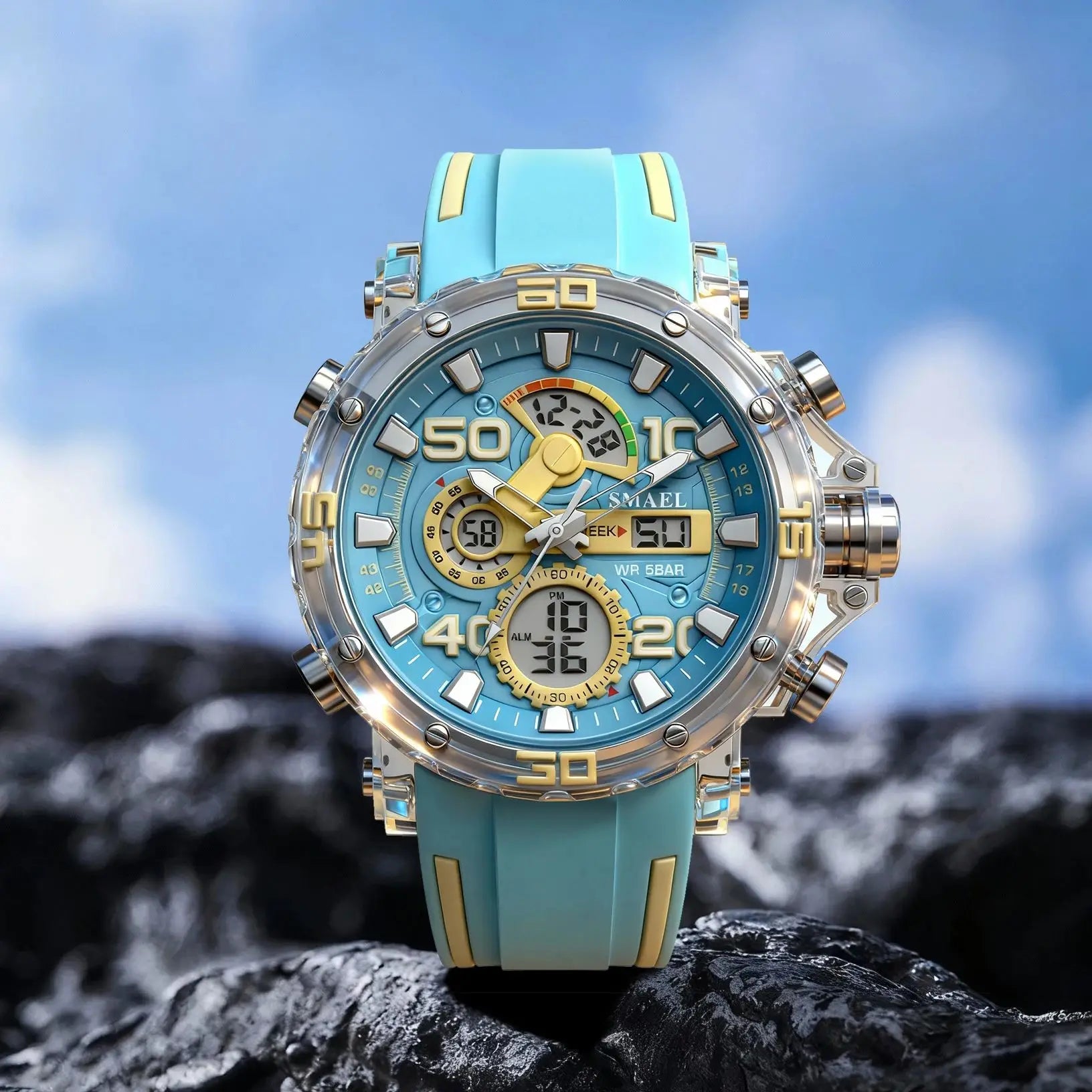 Montre homme militaire SMAEL — Numérique, étanche 50 m, chrono & anti-choc