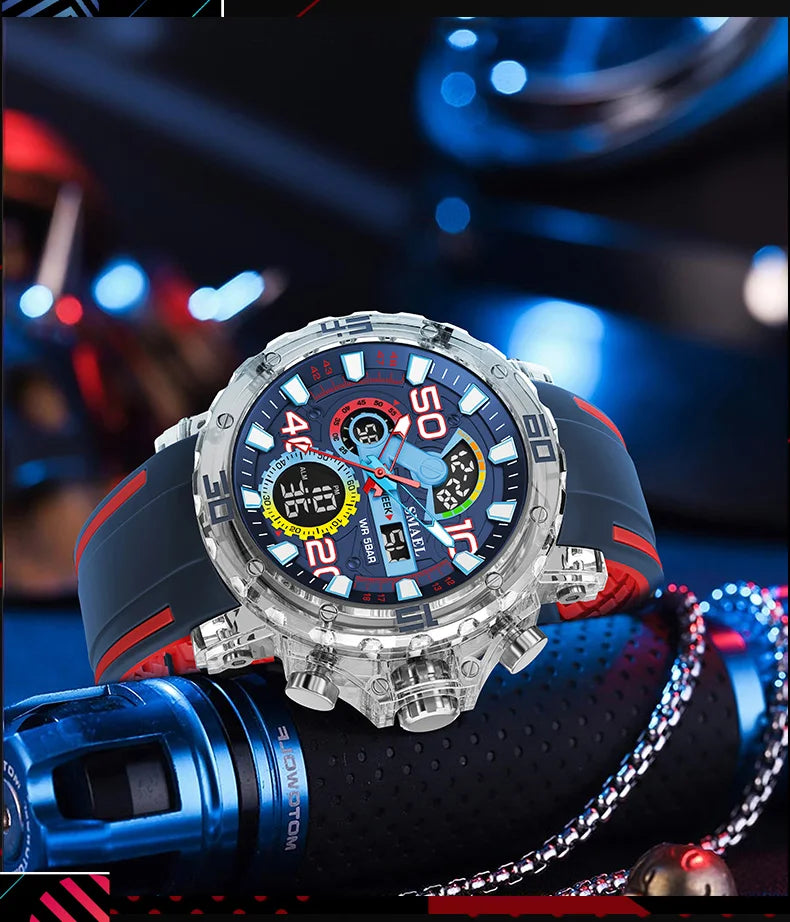 Montre homme militaire SMAEL — Numérique, étanche 50 m, chrono & anti-choc
