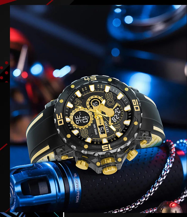 Montre homme militaire SMAEL — Numérique, étanche 50 m, chrono & anti-choc