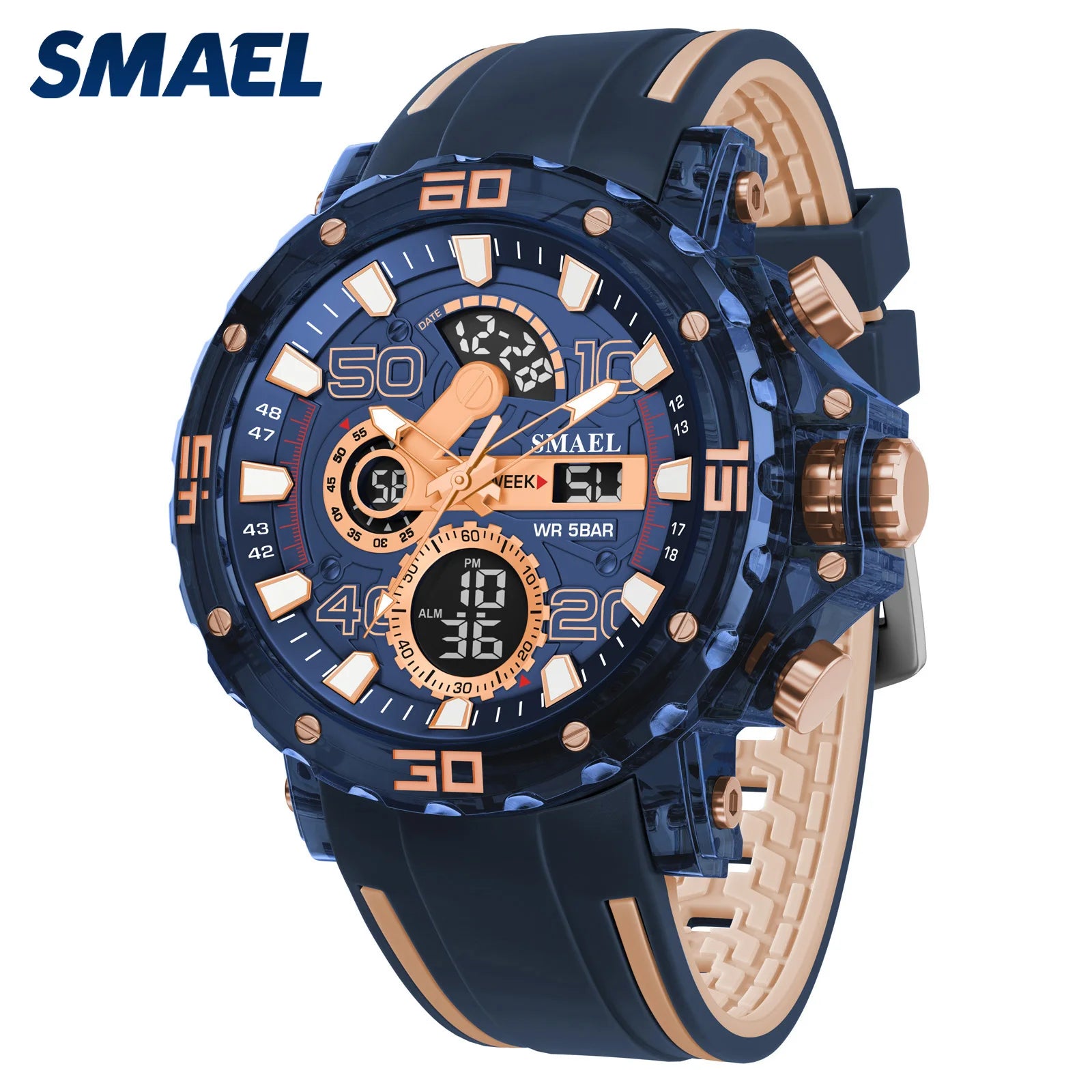 Montre homme militaire SMAEL — Numérique, étanche 50 m, chrono & anti-choc