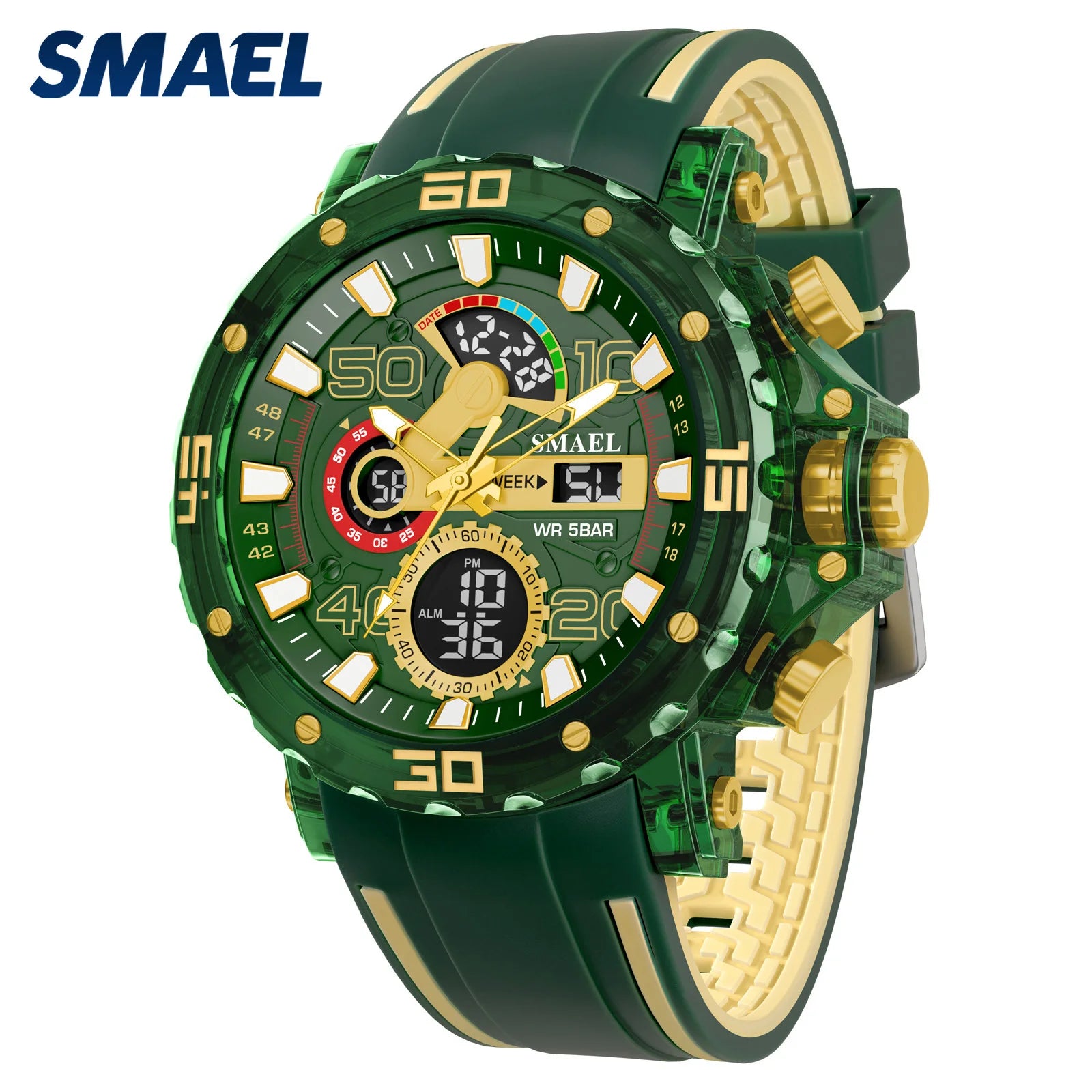 Montre homme militaire SMAEL — Numérique, étanche 50 m, chrono & anti-choc