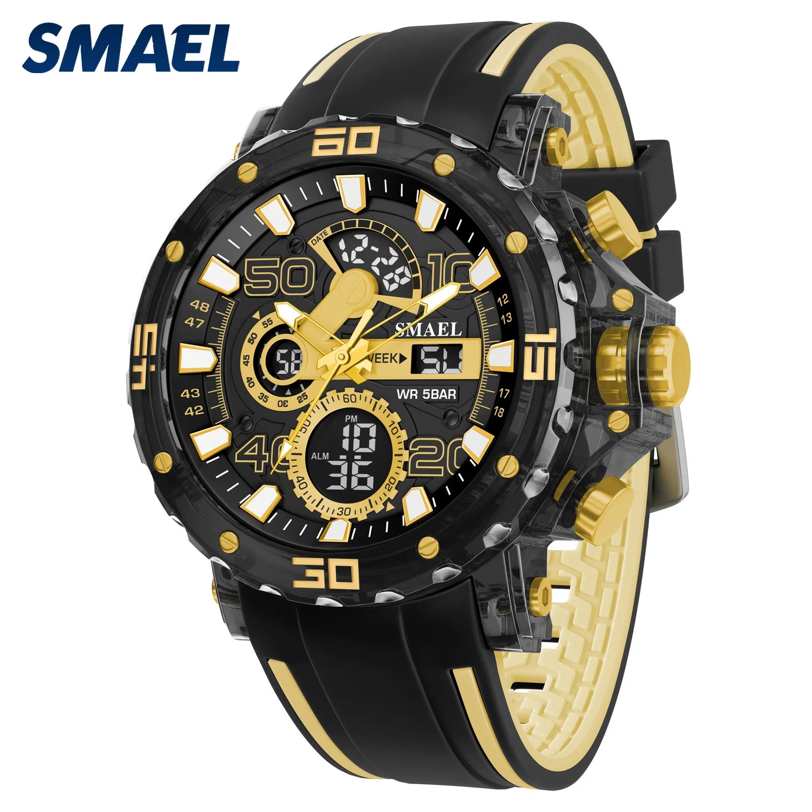 Montre homme militaire SMAEL — Numérique, étanche 50 m, chrono & anti-choc