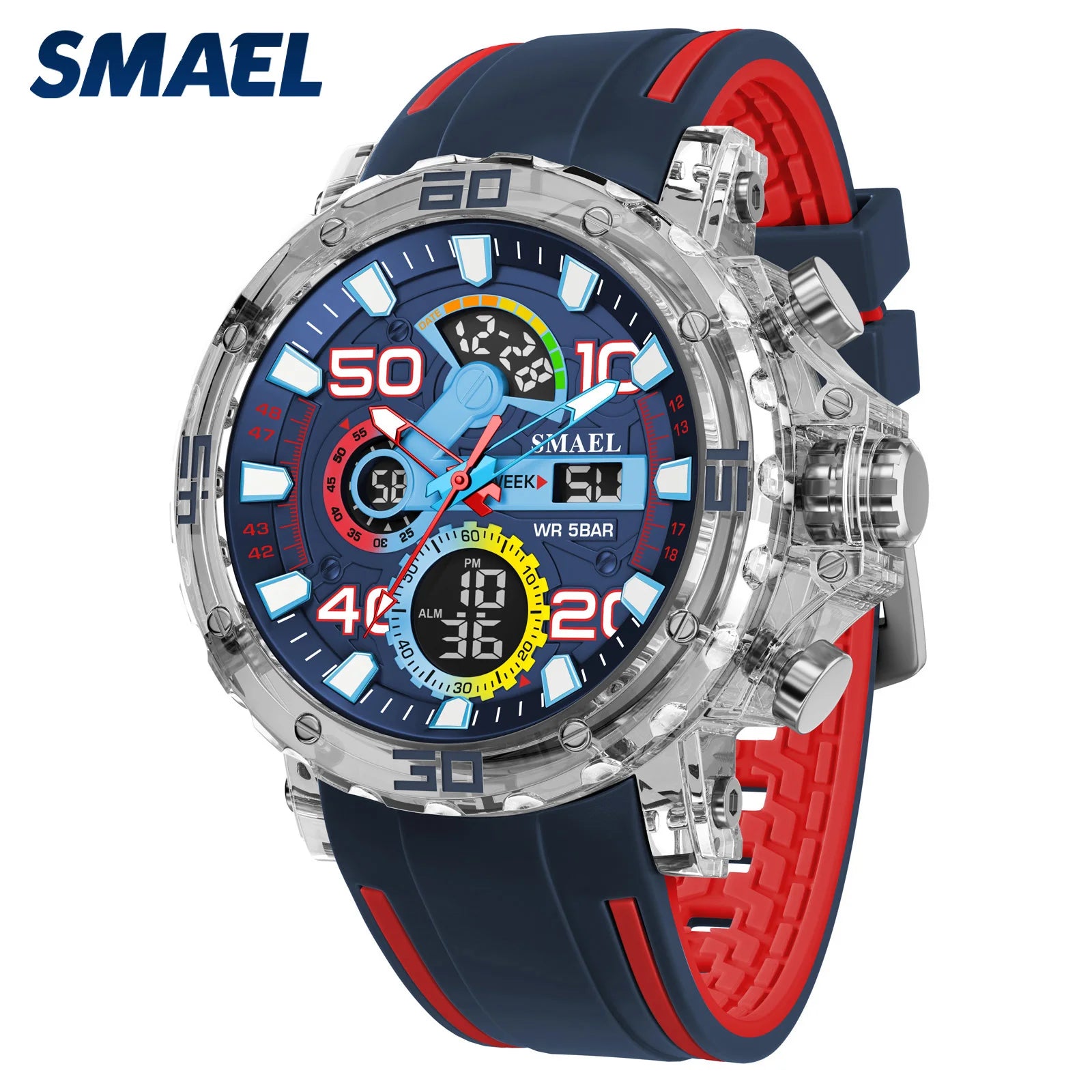 Montre homme militaire SMAEL — Numérique, étanche 50 m, chrono & anti-choc