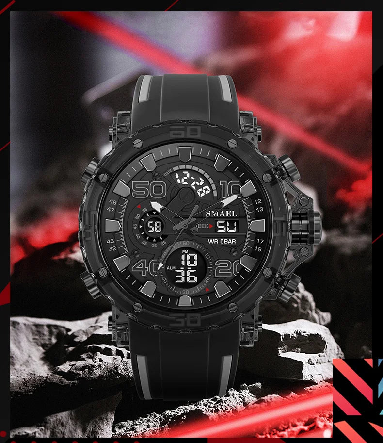Montre homme militaire SMAEL — Numérique, étanche 50 m, chrono & anti-choc